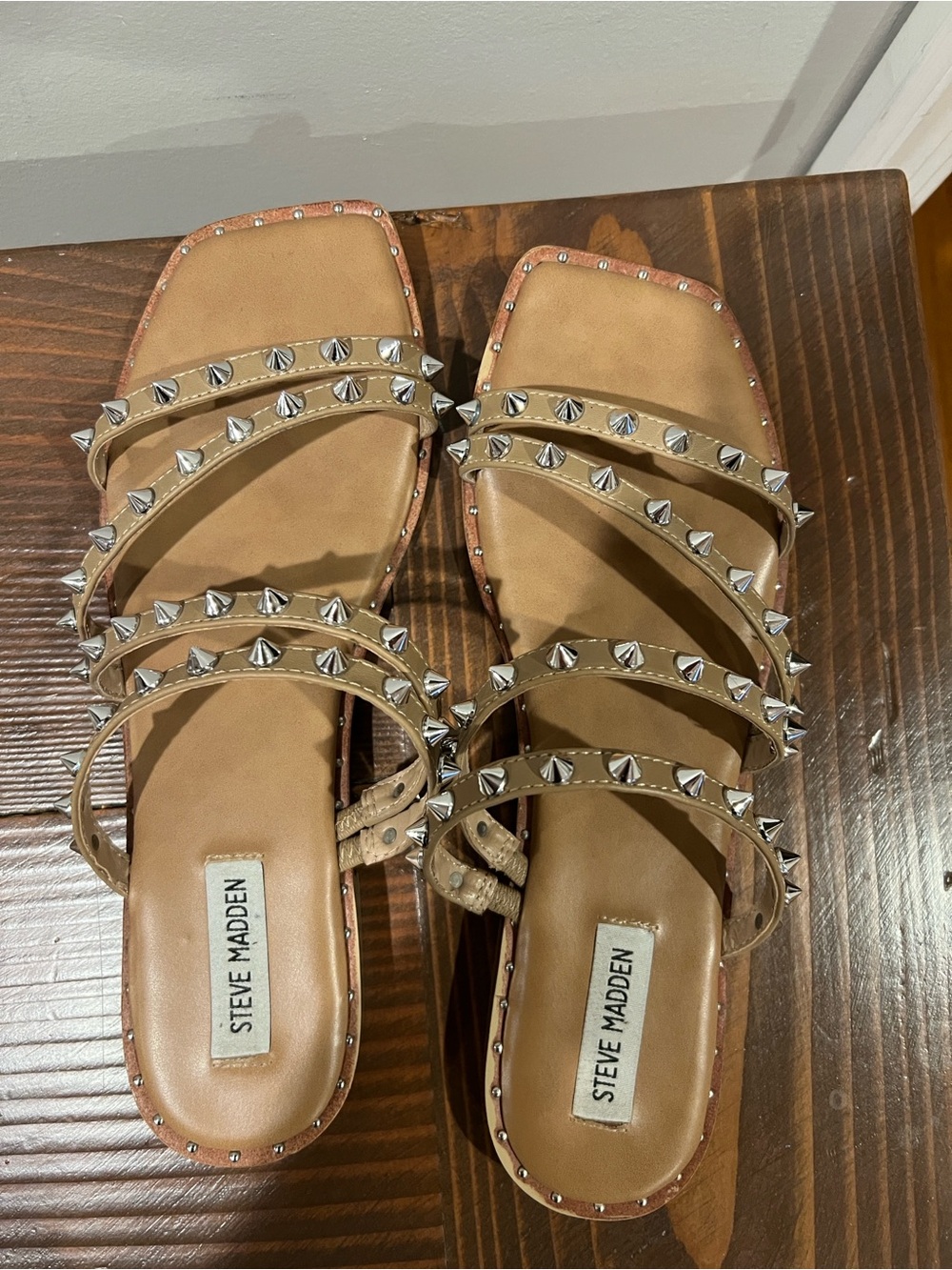 Steve Madden Beige/Tan Studded Multi-Strap Sandals